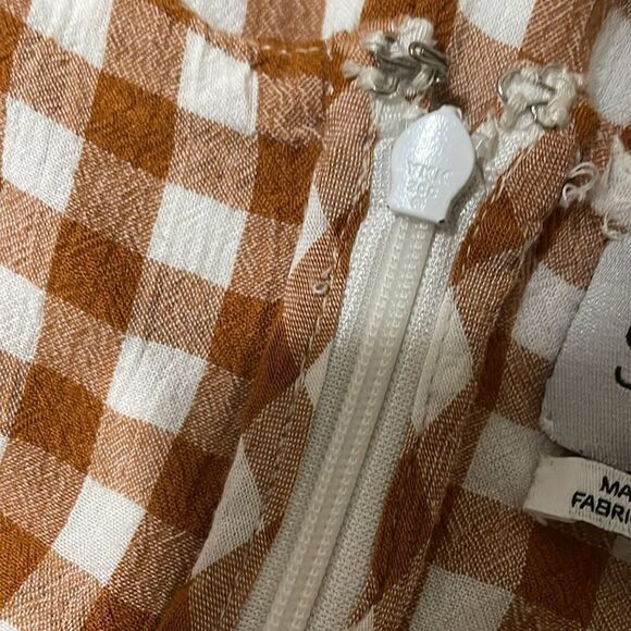 Anthropologie Saylor Laken Orange plaid gingham knot spaghetti ruffle romper - Picture 10 of 13